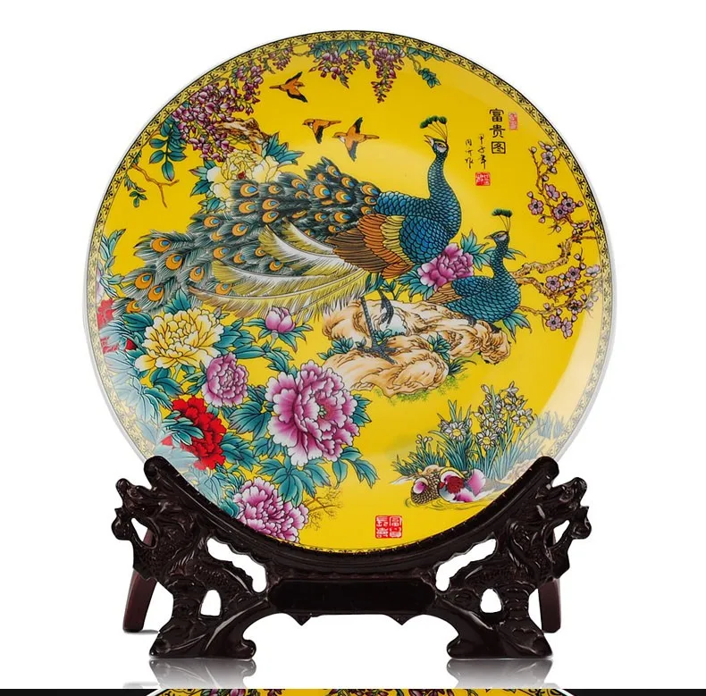 

BEST business present - vintage handicraft FENG SHUI GOLDEN wealth honour porcelain plate Decor art