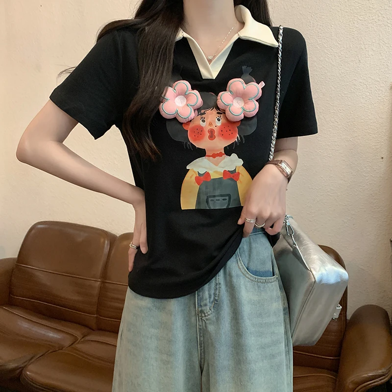 Three-dimensional decorative lapel top Korean version of women's clothing