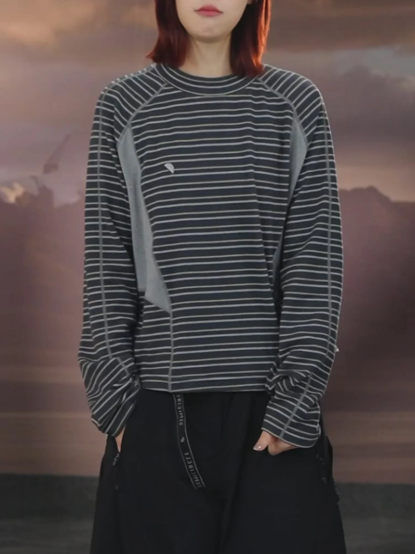 

Loose Fit Striped Long Sve round Ne Women's Top Korean Sle Autumn Winter Inner Wear Big Size Casual Faion