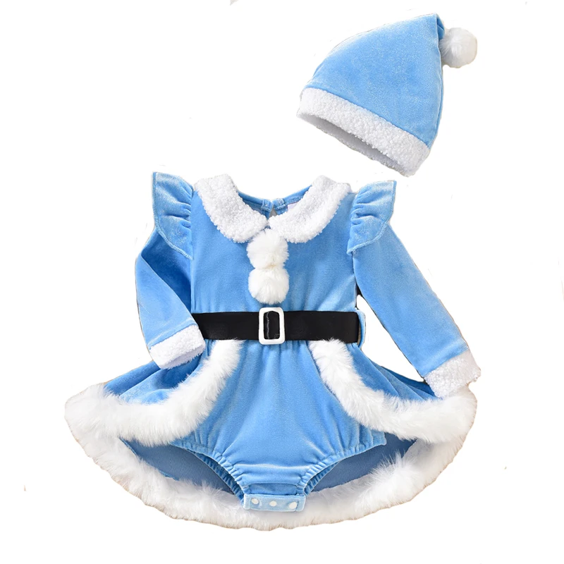Grüner Weihnachtselfen-Strampler mit Hut, Blaues Kinder-Karnevalskostüm, Rotes Baby-Weihnachtsmann-Prinzessinnenkleid – Detail 6
