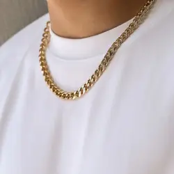 Simple Stainless Steel Cuban Chain Necklace for Men Gold Silver Color Metal Chain On The Neck Choker Jewelry Party Male DIY Gift