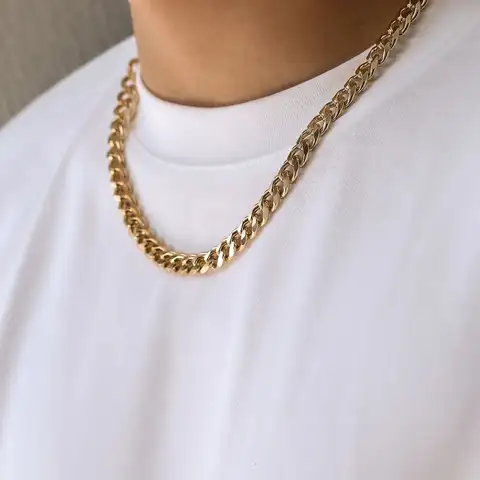 Simple Stainless Steel Cuban Chain Necklace for Men Gold Silver Color Metal Chain On The Neck Choker Jewelry Party Male DIY Gift