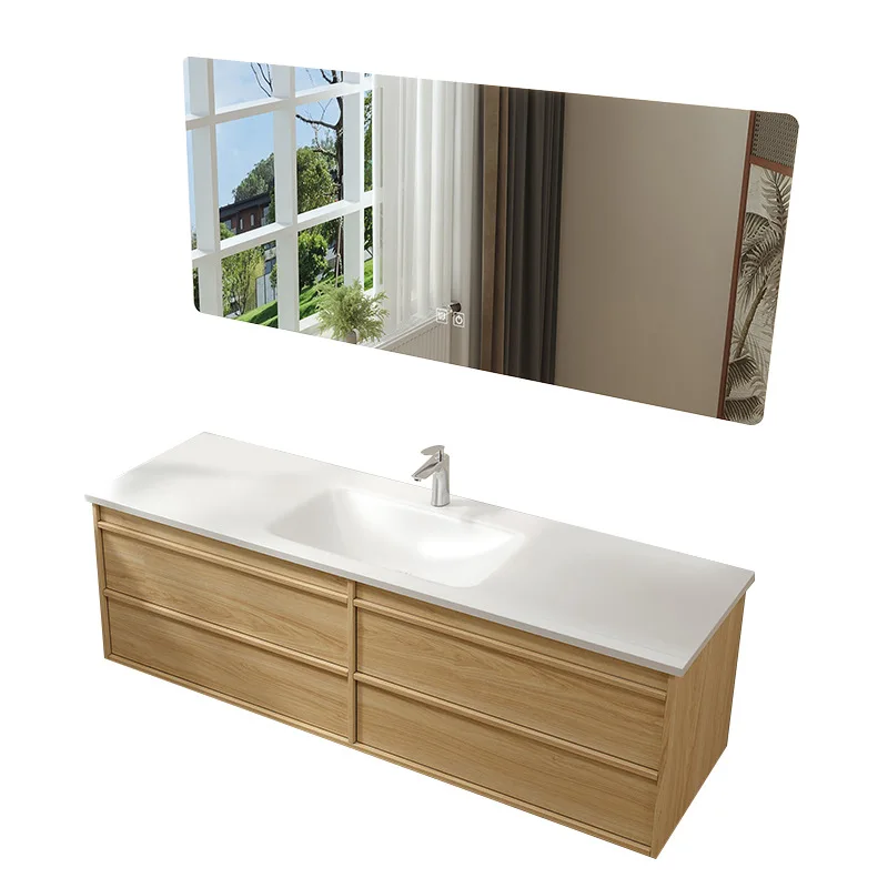 

Modern simple integrated basin bathroom combined bathroom solid wood waterproof and moisture