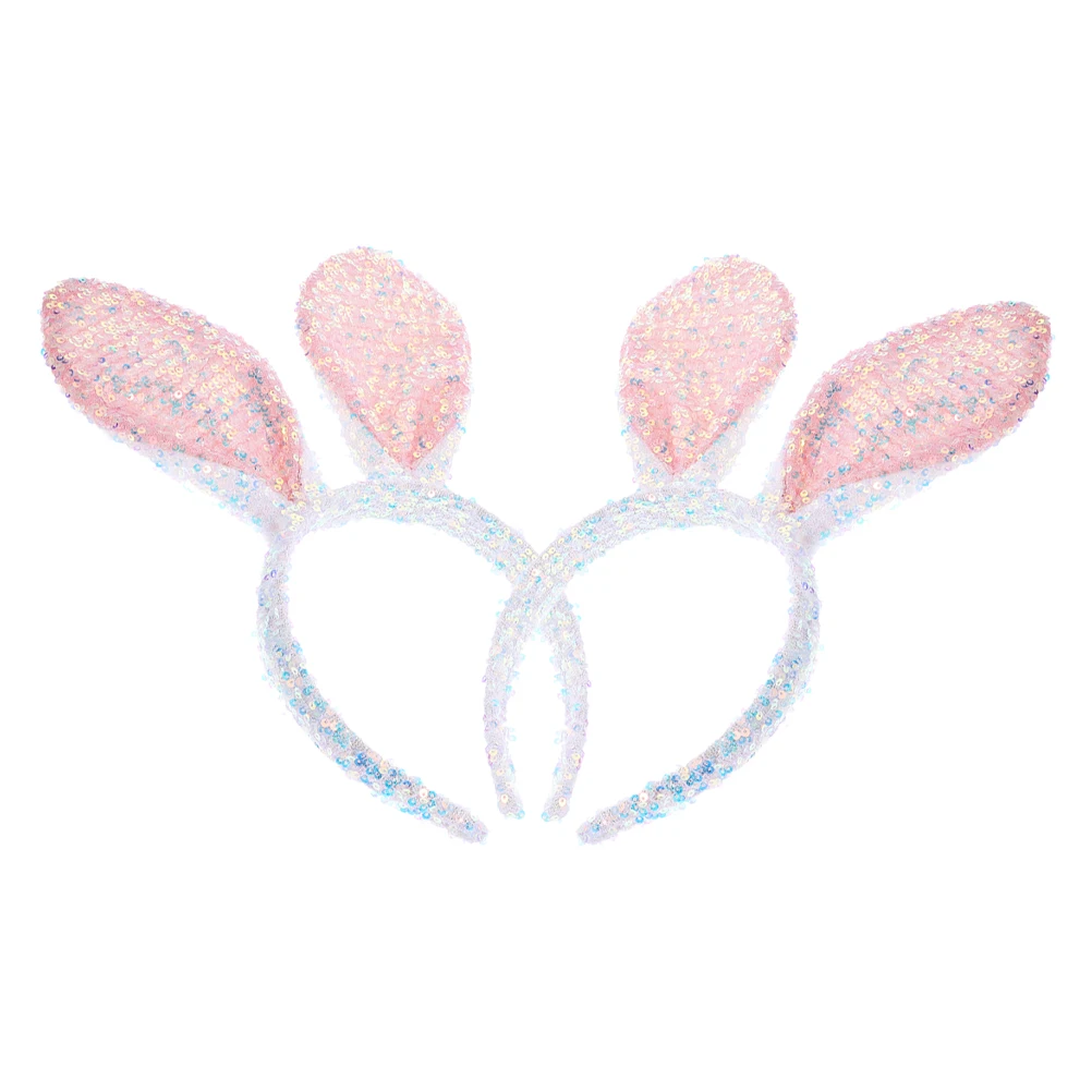 

2Pcs Pink Sequin Bunny Ears Headband Girls Elastic Comfortable Lightweight Hair Care Styling Easter Brown Rabbit Makeup Washing