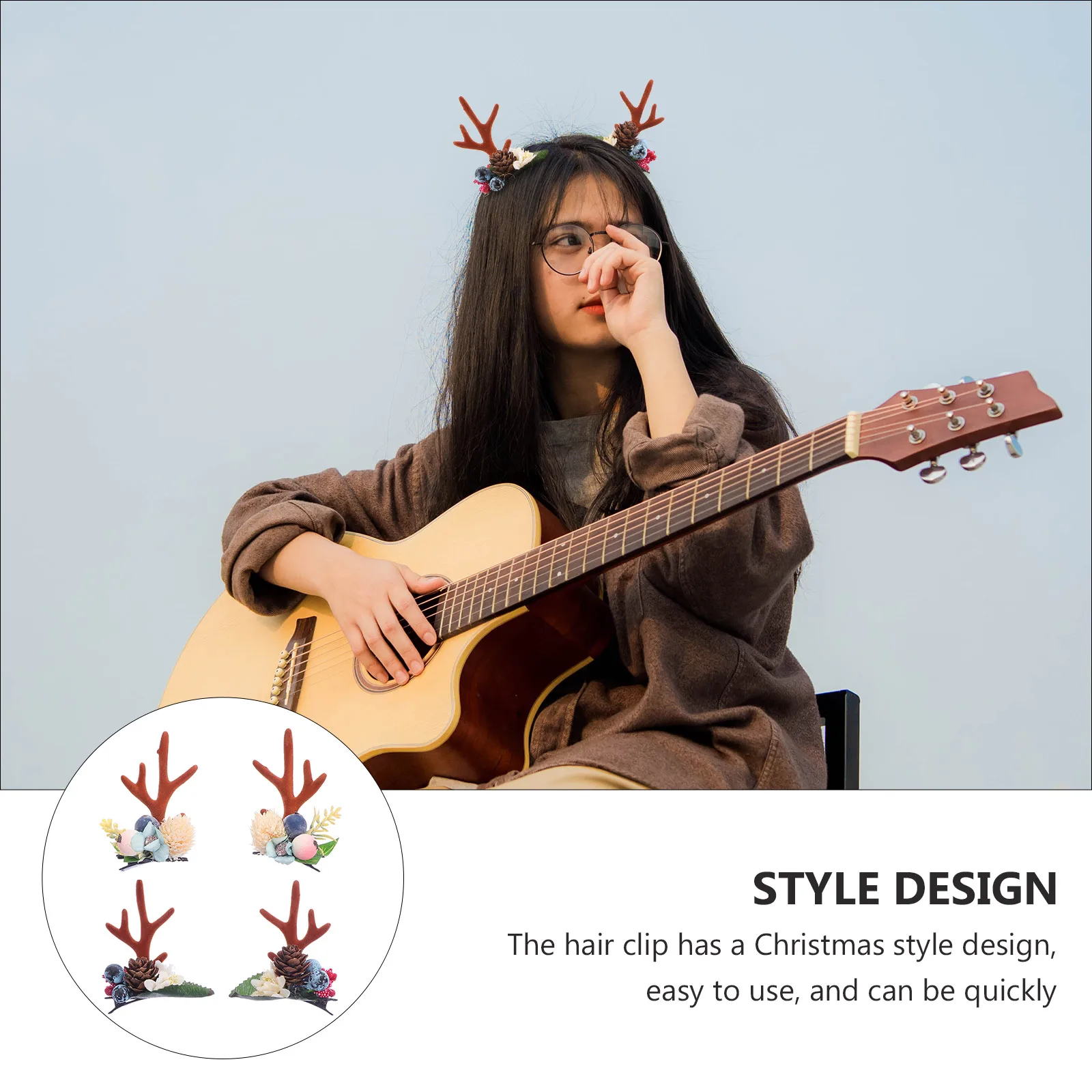

Christmas Hair Clips Antler Flower Party Accessories Deer Ear Props Women Styling Tools