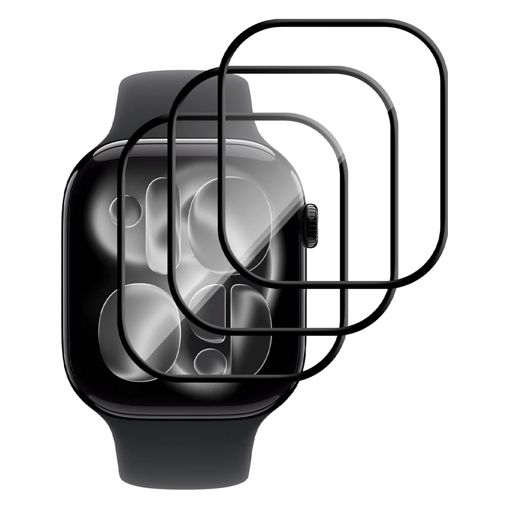 واقي شاشة لساعة أبل 11 42 ملم 46 ملم فيلم زجاجي ناعم ثلاثي الأبعاد عالي الدقة خالي من الفقاعات ومضاد للغبار ومقاوم للخدش iWatch Series 10 11