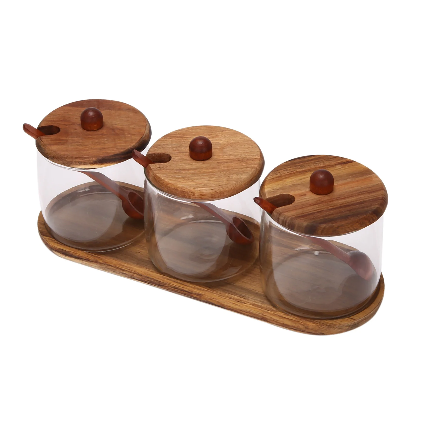 

1Pc Spice Jars Container Set Wooden Lid Airtight Glass Jar With Spoon Salt Sugar Pepper Herbs BBQ Seasoning Bottle