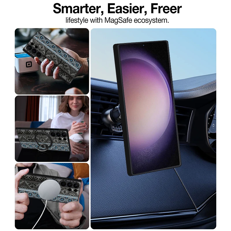 Magnético para magsafe caso para samsung galaxy s25 ultra capa s24 ultra s23 s22 plus s21 s20 fe borda vintage estilo europeu capa