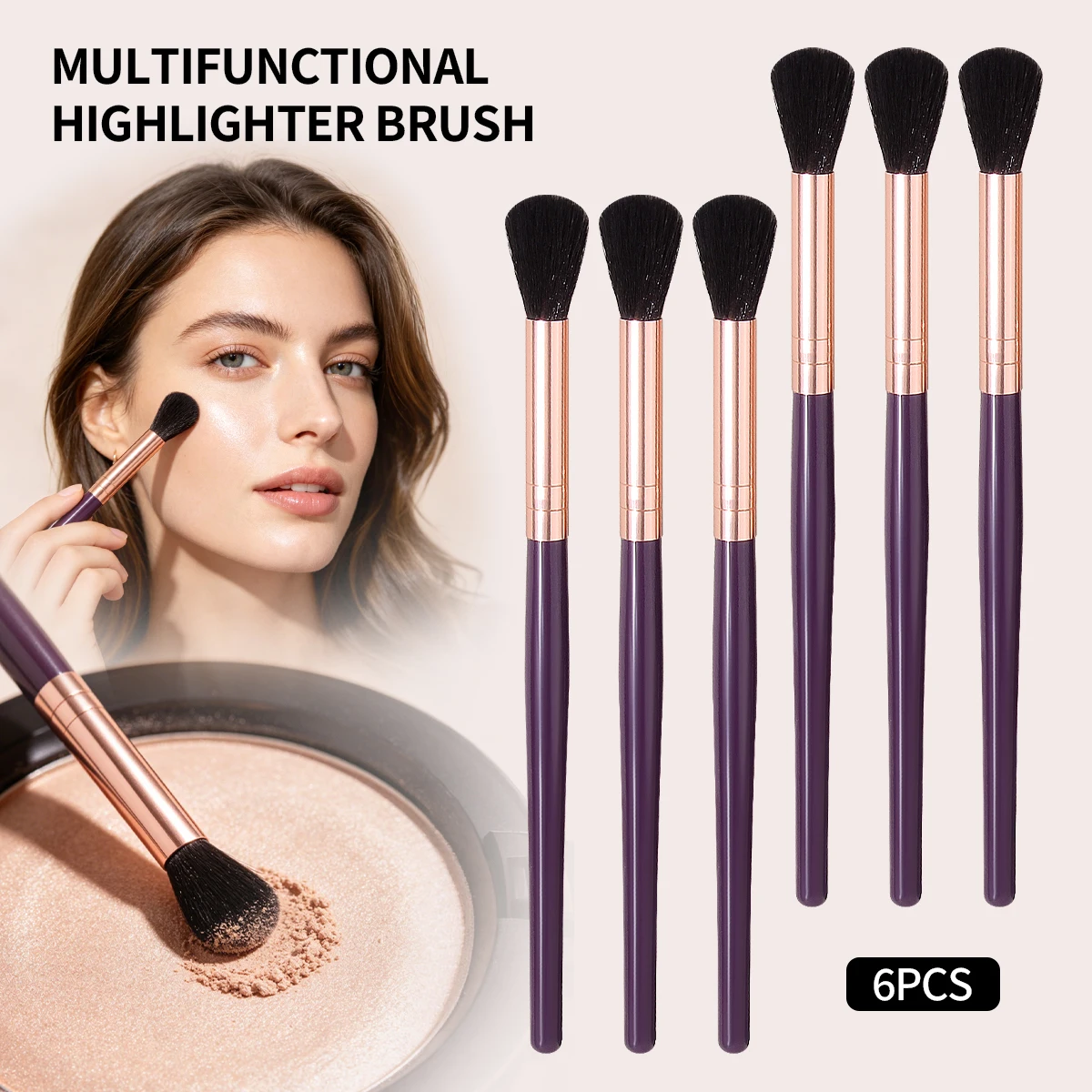 6PCS Professional Highlighter Brush,for Seamless Powder Blending, Ideal for Highlighter,Contour&Eyeshadow,Durable&Easy to Clean