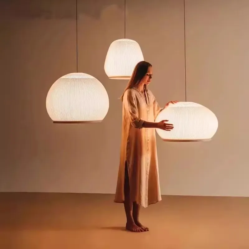 luz pendente de tecido de malha japonesa lampada branca para sala de estar sofa quarto lanternas casulo novo nordico 01