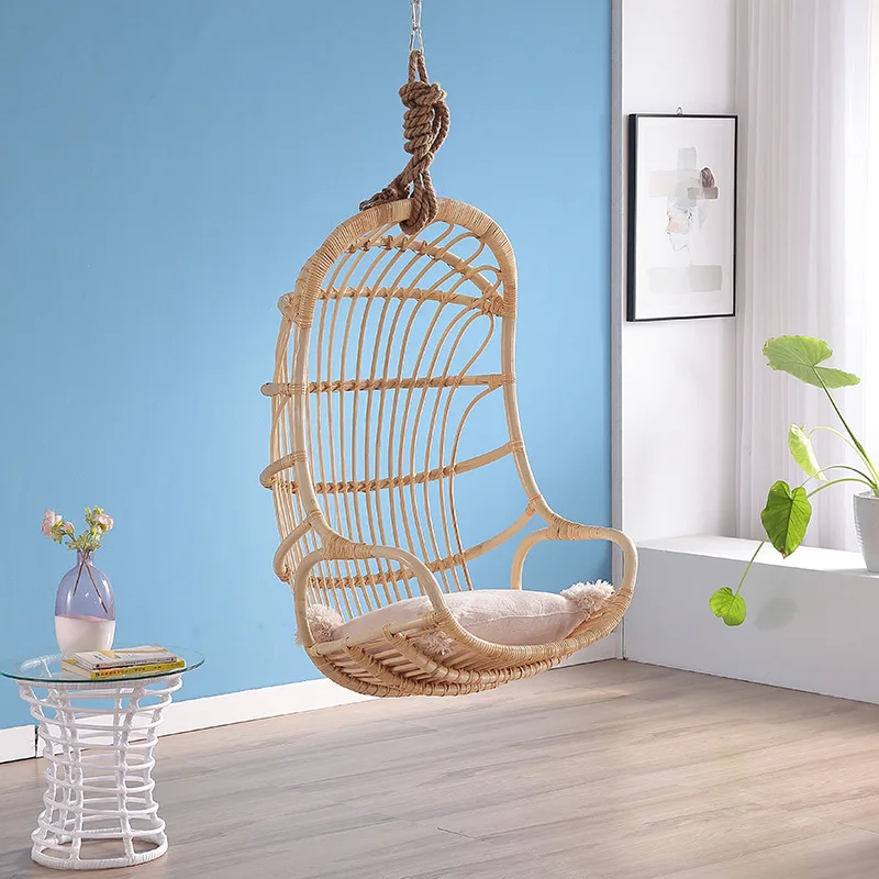 Genuine rattan hanging chair - Nordic country-style outdoor furniture, suitable for balconies, indoor homestays, and home use