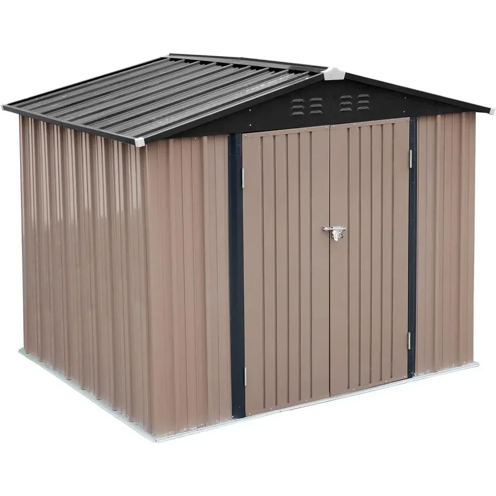 8 x 6 FT Outdoor Metal Storage Shed, Steel Garden Shed with Double Lockable Door, Tool Storage Shed for Backyard