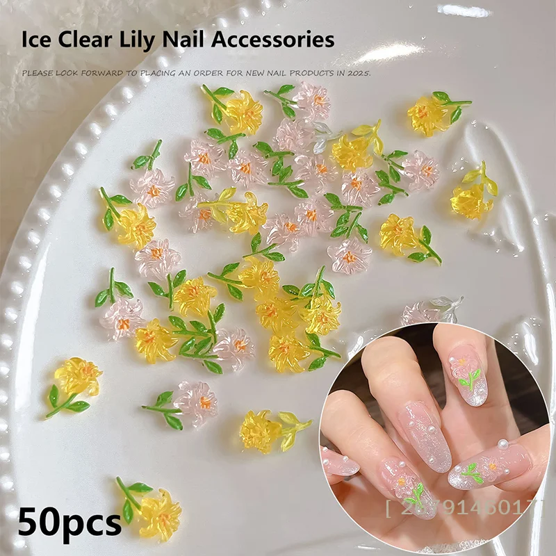

【YY26】20 шт. Прозрачные аксессуары для ногтей в виде цветов лилии, декоративные элементы из смолы для нейл-арта