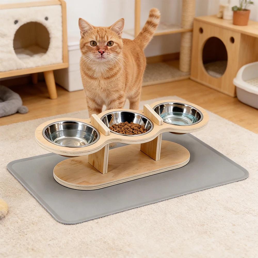 

Cat Food Bowls 15° Tilted Pet Bowls for Cats Puppy Small Dogs Raised Adjustable Cat Bowl Feeder with 3 Stainless Steel Bowls