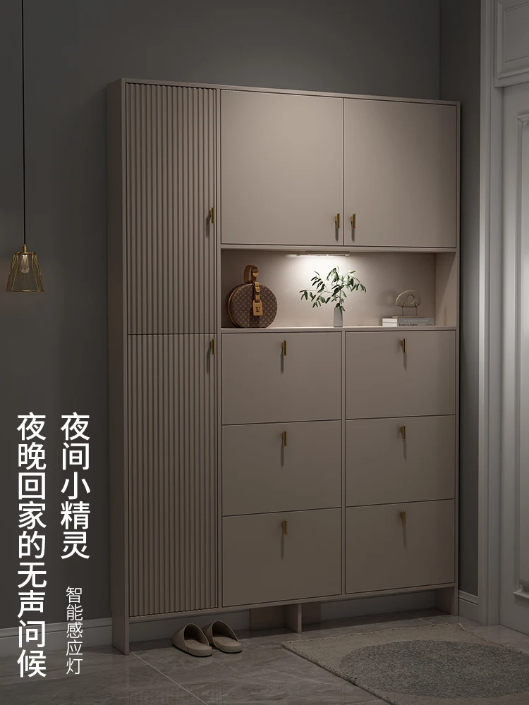 

Ultra-thin shoe cabinet 17cm tipping bucket household door narrow high vertical locker door space-saving small apartment shoe ca