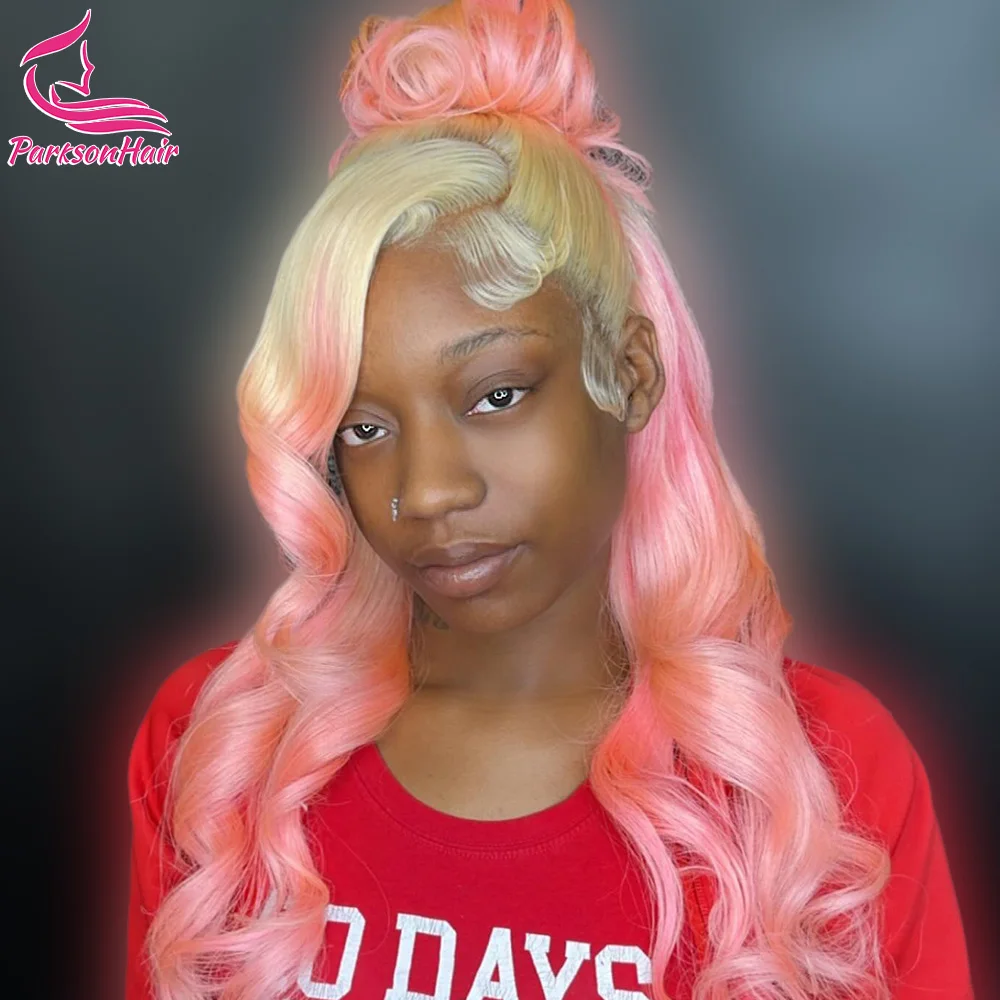 블론드 613 컬러 핑크 13x4 13x6 레이스 프론트 인모 가발 여성용 프리플러킹 브라질리언 바디 웨이브 옴브레 레이스 프론탈 가발