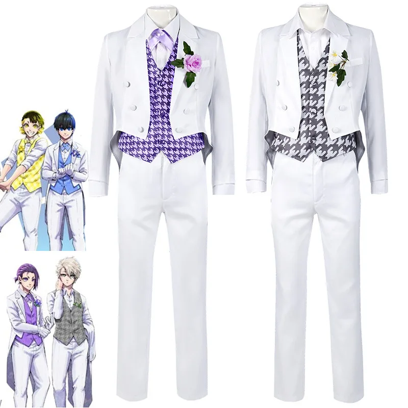 Disfraz de Cosplay de Anime para hombres, uniforme de juego de rol de Halloween, traje de negocios, peluca, ropa, azul, cerradura, Nagi, Seishiro Reo, Mikage, púrpura, blanco