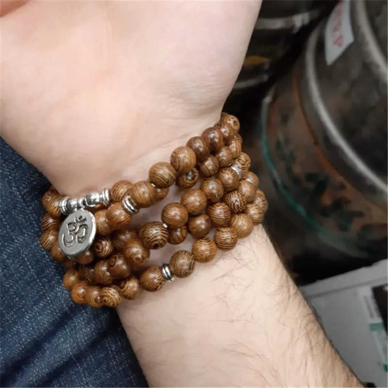 Hot sale Retro Multilayer Wood Beads Lotus Tibetan Buddhist Mala Buddha Charm Rosary Bracelet Yoga Wooden For Women Men Jewelry