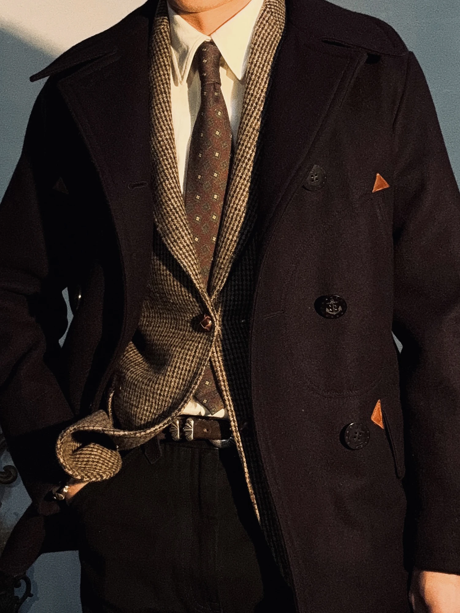 خياط براندو الوزن الثقيل 35oz صوف ذخب أمريكي عتيق 740 طاووس مزدوج الصدر #1