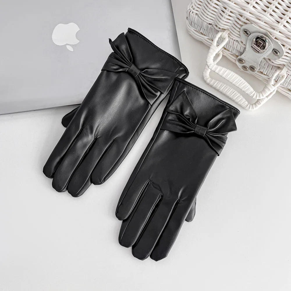 Fashionable New Autumn and Winter Touch Screen Sheepskin Warm Gloves, Winter Cycling with Fleece Driving Pure Leather Gloves