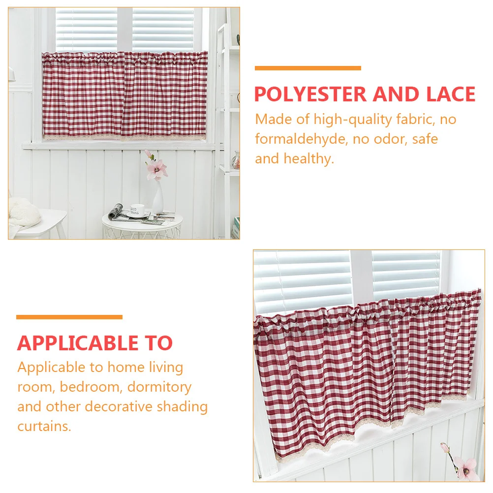

1Pcs Plaid Lace Window Curtain Decorative Home Living Room Bedroom Blackout Curtain Fabric Fade Resistant