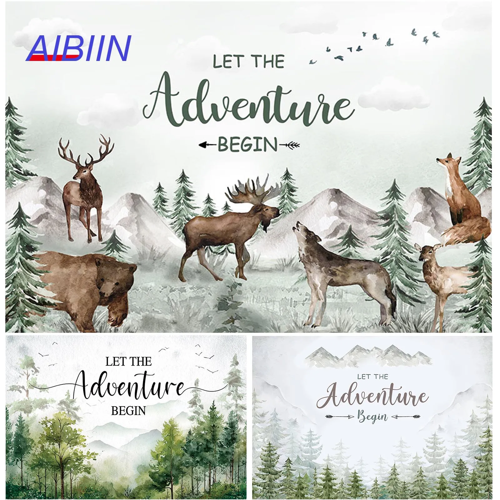 

AIBIIN Let the Adventure Begins Photography Background Boy Forest Jungle Wild Animal Mountain Tree kids Birthday Party Decor