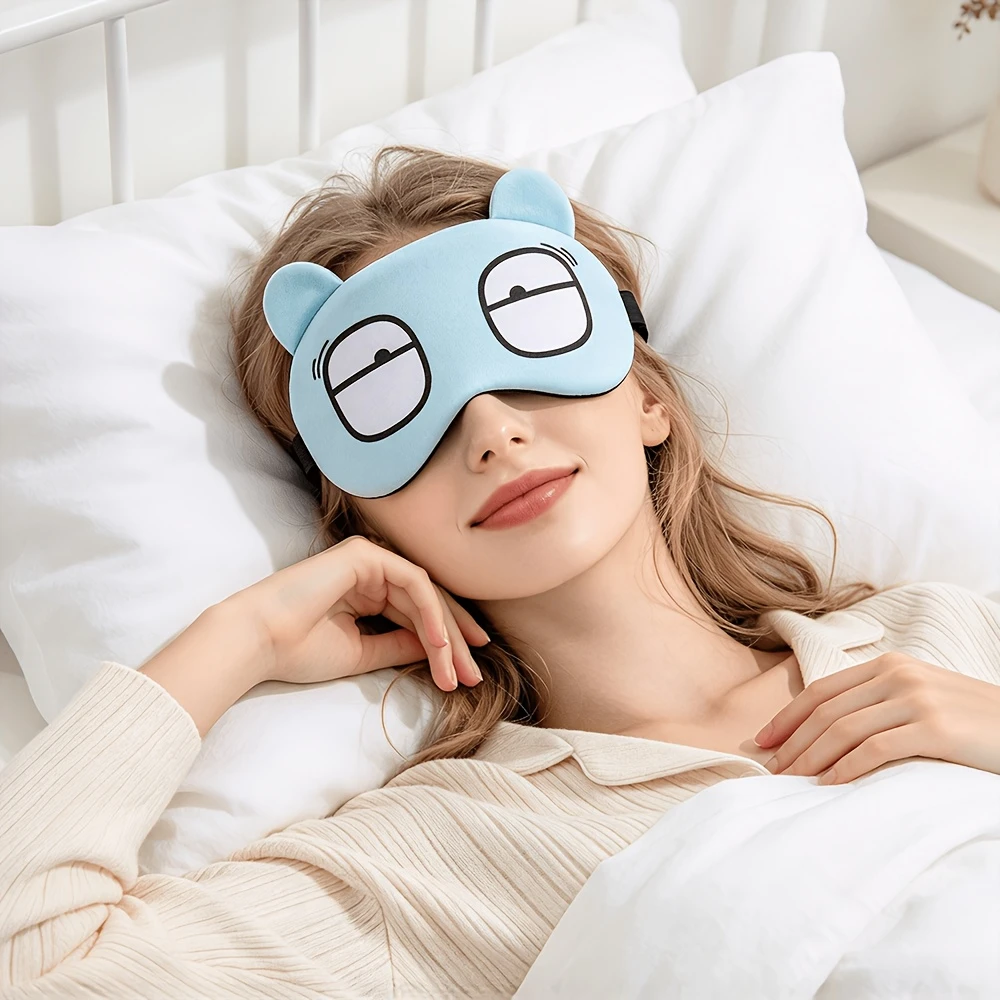 Sky Blue Disdainful Cat Ear Sleep Eye Mask Cute Cartoon Funny Print Light Blocking Shade Soft Breathable Nap Meditation Cover