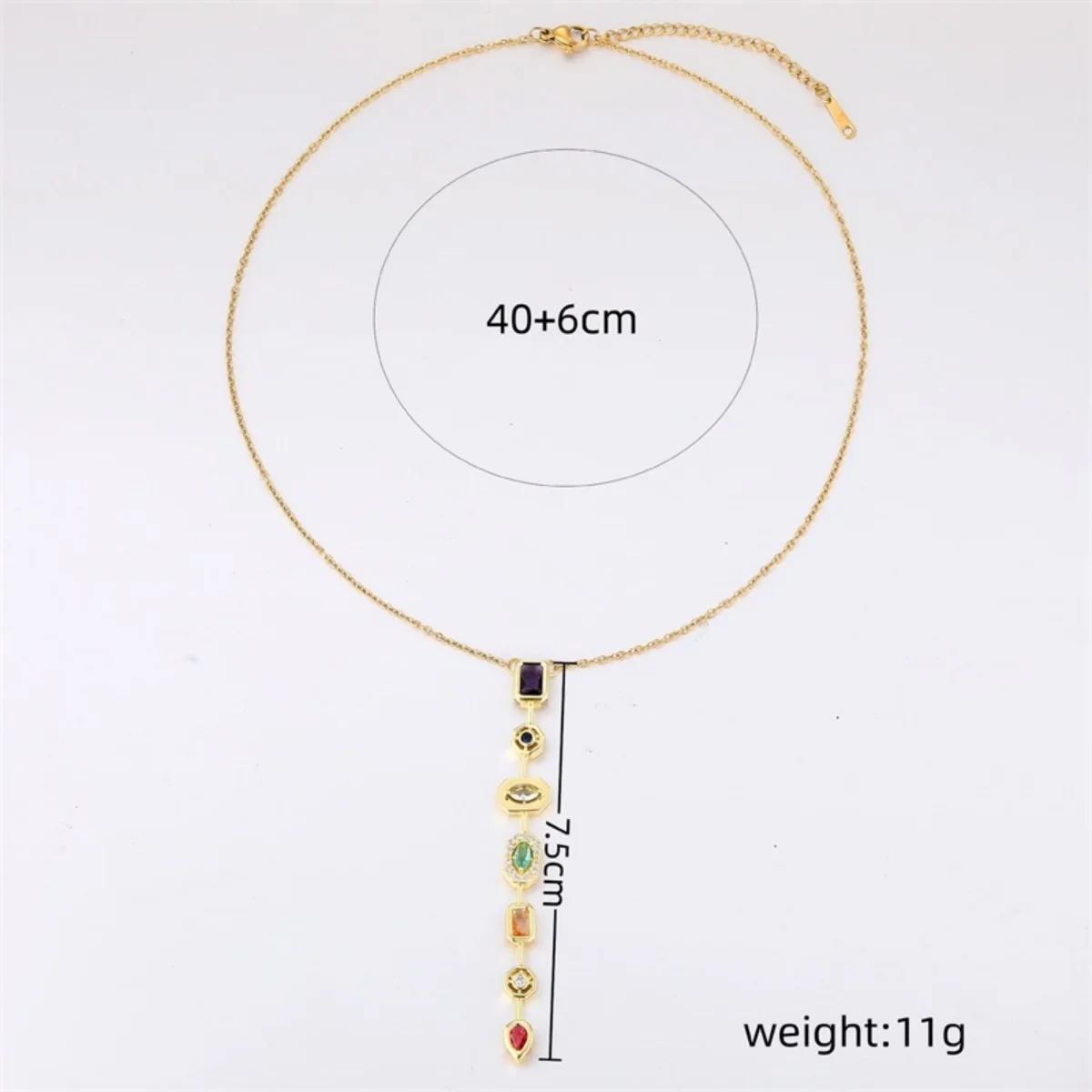 Buntes Zirkon-Schmuckset mit geometrischen Verbindungsstücken, Quastenanhänger, Halskette, Ohrringen und Armband für Damen und Herren, luxuriöses Edelstahl-Schmuckset – Detail 33