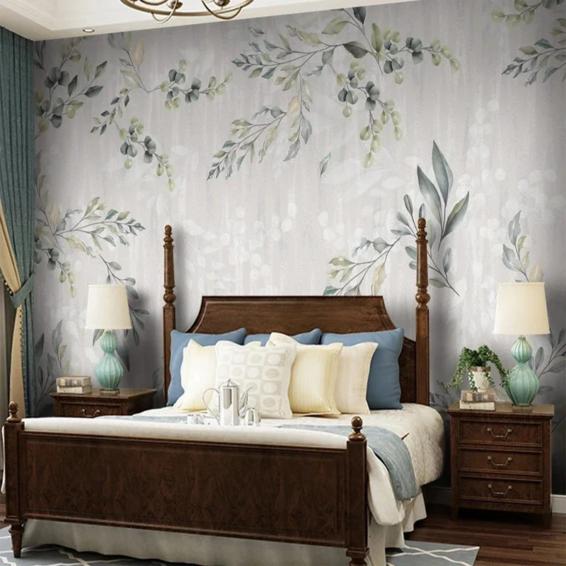

Custom 3D Wall Mural Hand Painted Retro Leaves Pattern Non-woven Wallpaper for Bedroom Living Room Decor Waterproof Oil Canvas