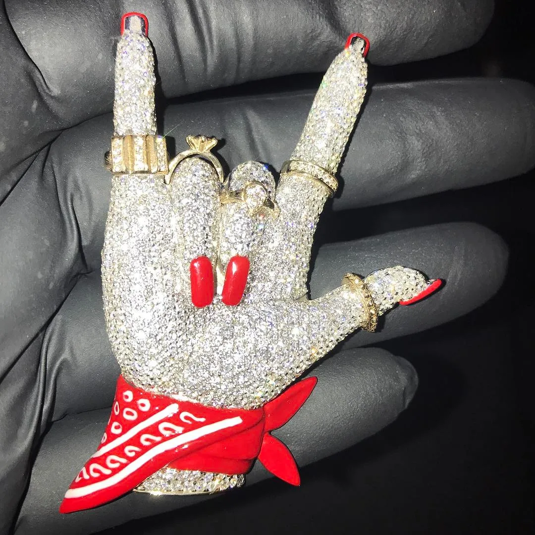 

Ювелирные изделия в стиле хип-хоп: высококачественный модный кулон с символом рок-н-ролла, прошедший проверку на подлинность бриллиантов