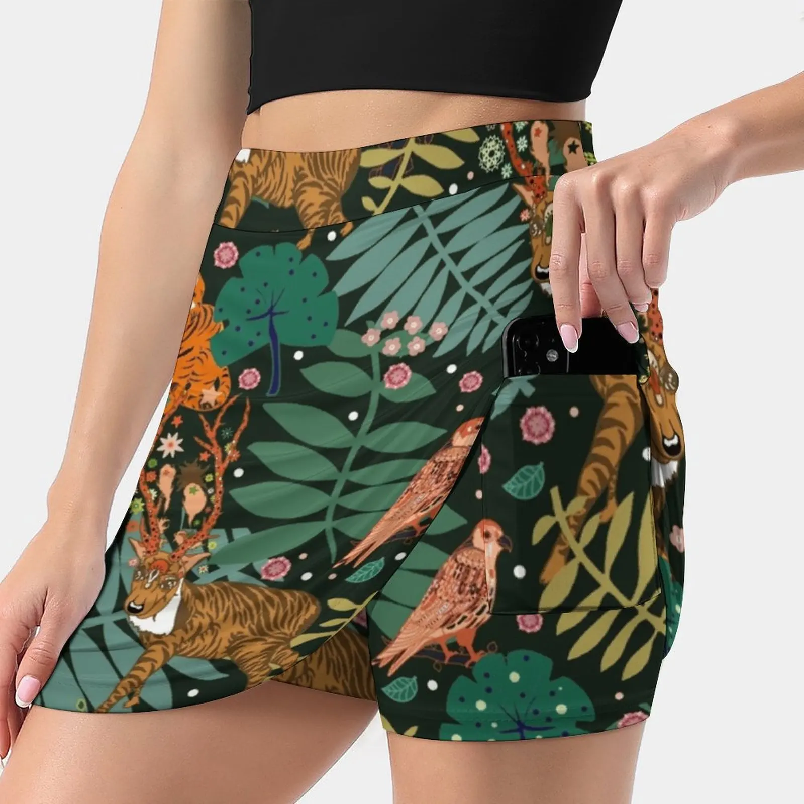 Deer Forest Women's skirt Mini Skirts A Line Skirt With Hide Pocket Nature Lovely Cute Pretty Pattern Flora Bird Animal Deer