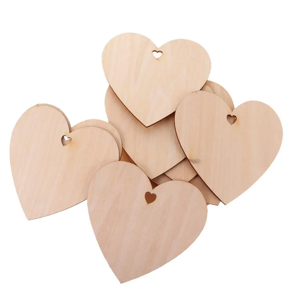 Wooden Heart Slices Blank Name Tags Wood Labels Pieces for Wedding DIY Projects Card Making