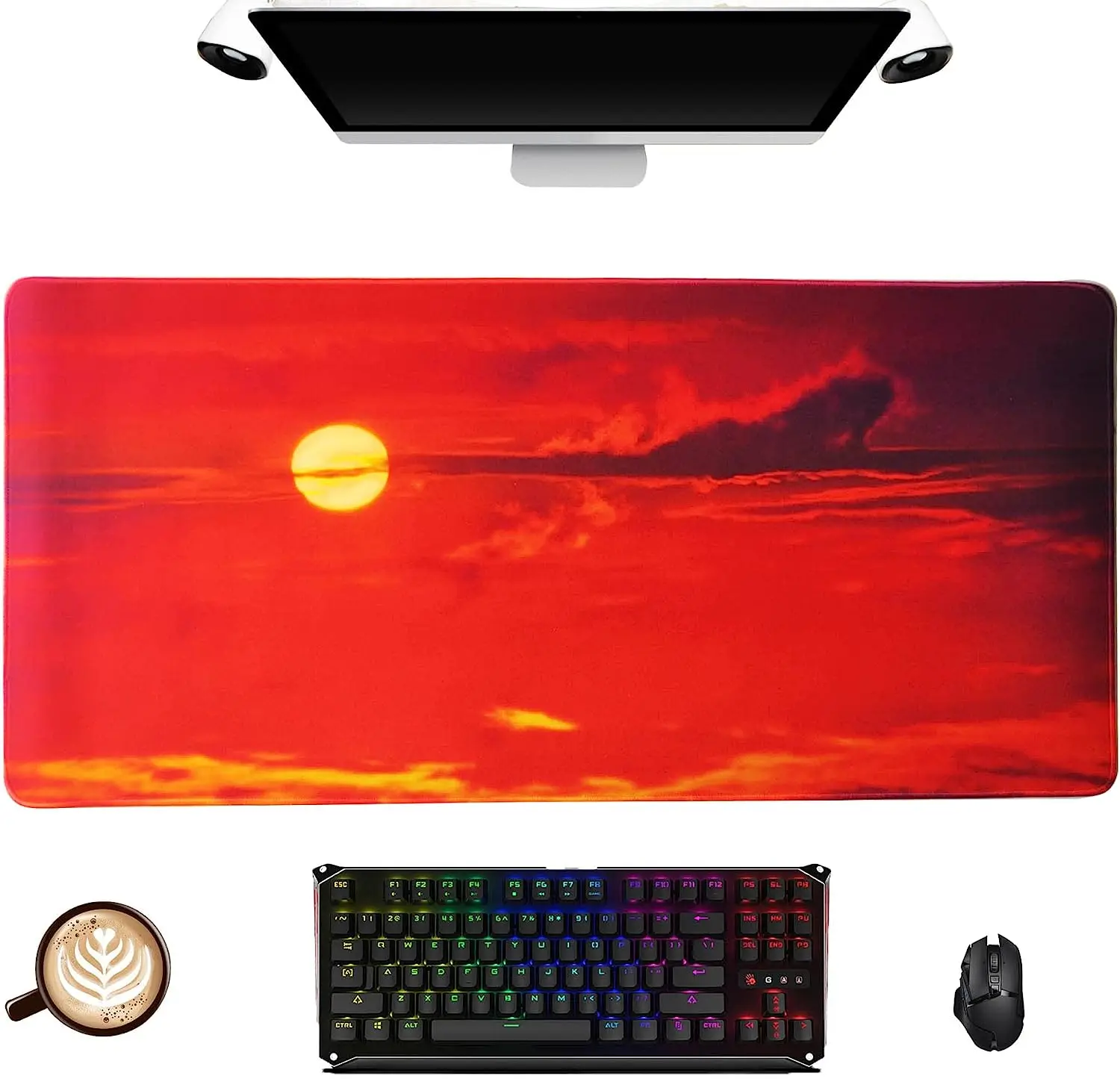 Red Sun Setting Mountain Mouse Pad 35.4x15.6inch Big Gaming Mouse Pad Non-Slip Waterproof Desk Writing Pad for Office Home