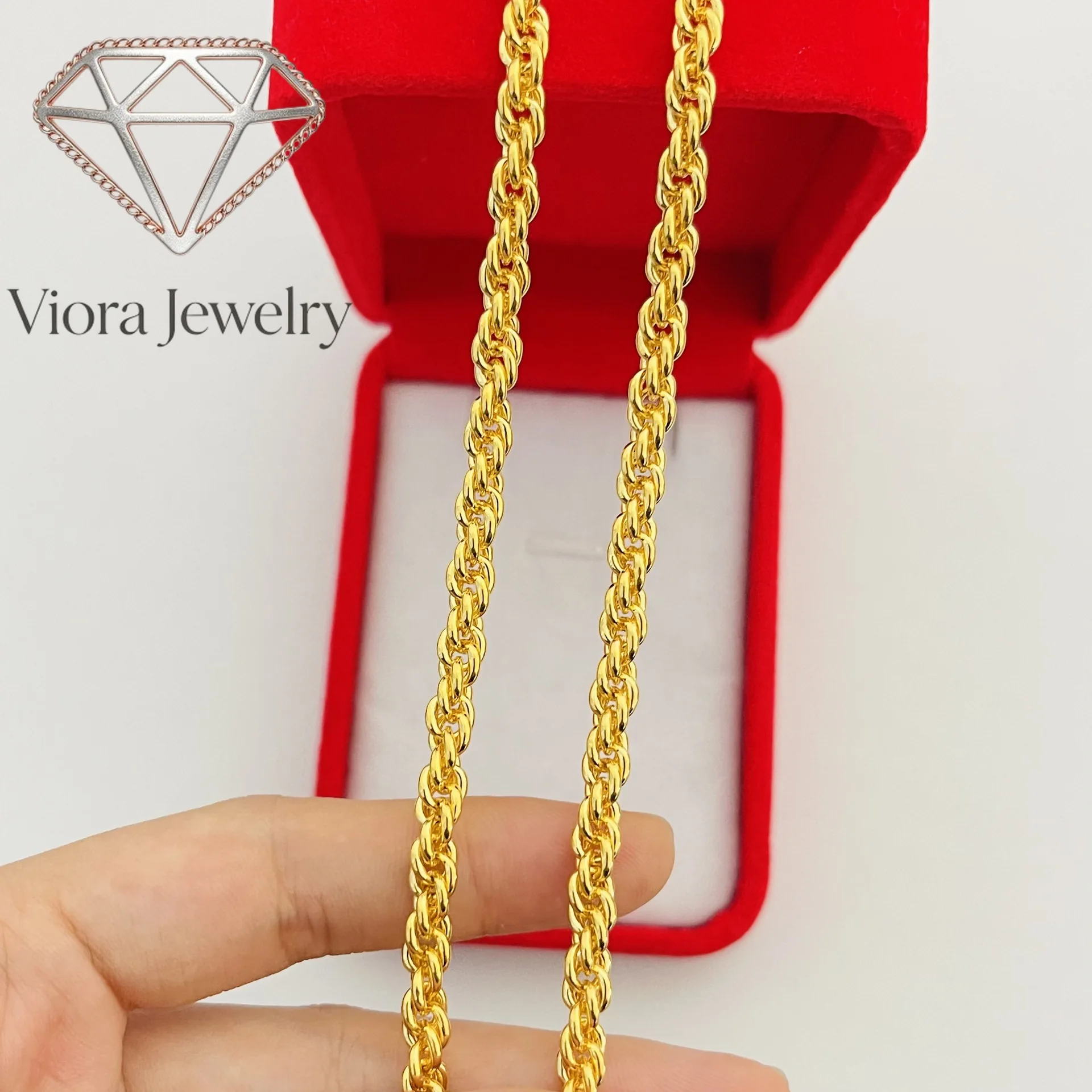 

Ювелирные изделия Viora: ожерелье из настоящего золота 9999 пробы (24K) с веревочным плетением для мужчин и женщин, тонкая спиральная цепочка, модный и универсальный стиль.