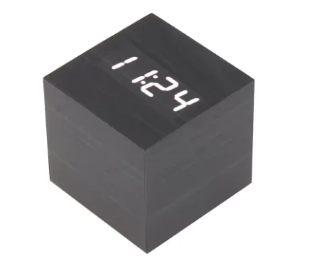 Wood Retro Square Digital LED Alarm Clock Glow Desktop Table Decor Voice Control Snooze Function Desk Clock