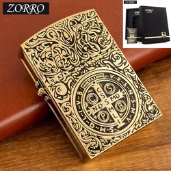 ZORRO Heavy Duty Armor Brass/Titanium Windproof Kerosen Lighter; Hinged Metal Gasolin Lighter Men's Gift
