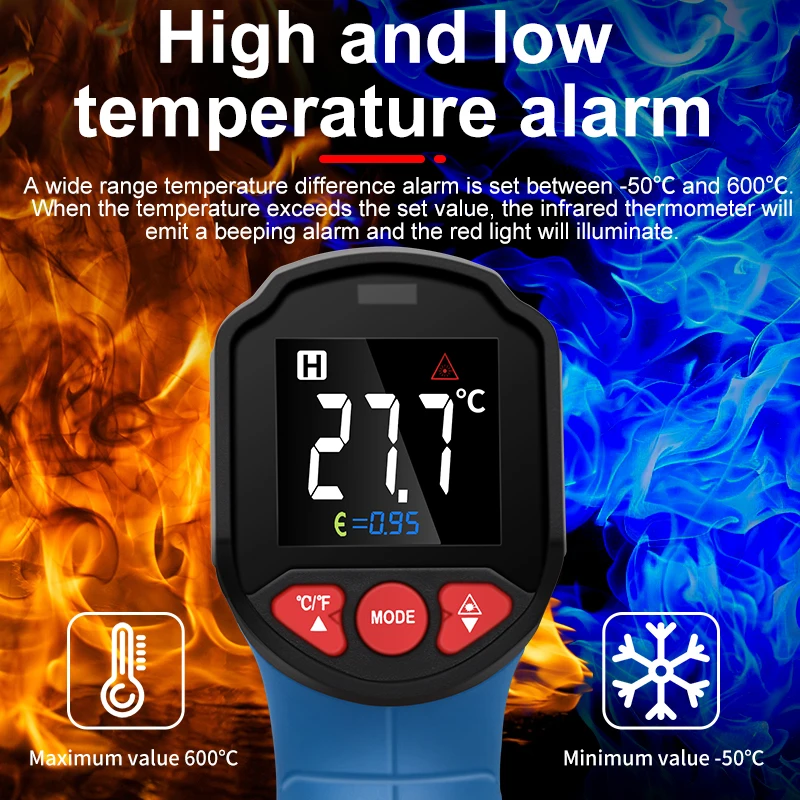 SNAKOL Infrared Thermometer Gun Kitchen & Automotive Maintenance Use High-Temperature Alarm Color Screen Display