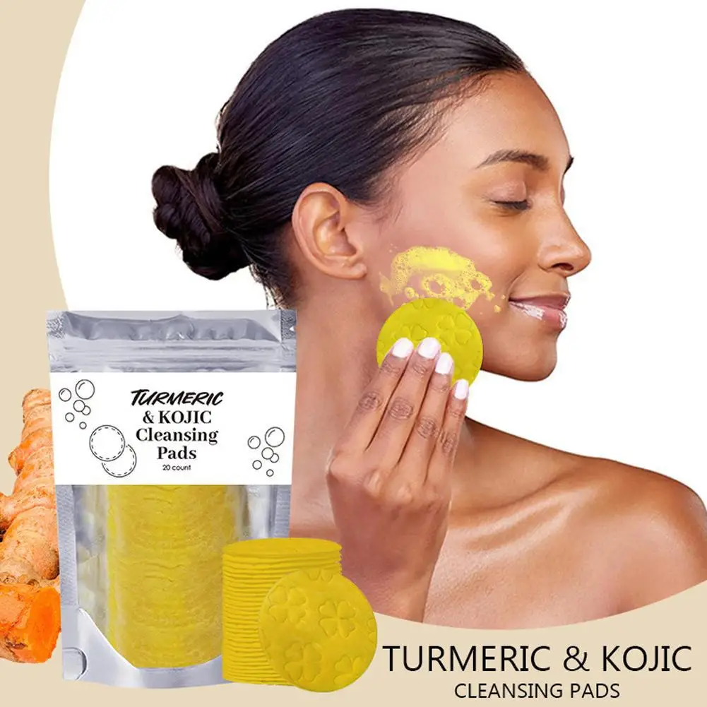 20PCS Turmeric Cleansing Pads Kojic Acid Cleansing Pads Helps Balance Skin Oil And Water Remove Excess Keratin From Body Skin