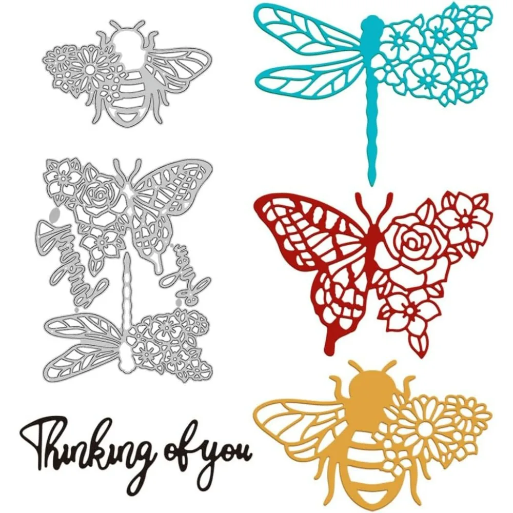 Flowers Butterfly Metal Die Cuts Bee Dragonfly Cut Dies Metal Stencils Metal Cutting Dies for Card Making Embossing Tool