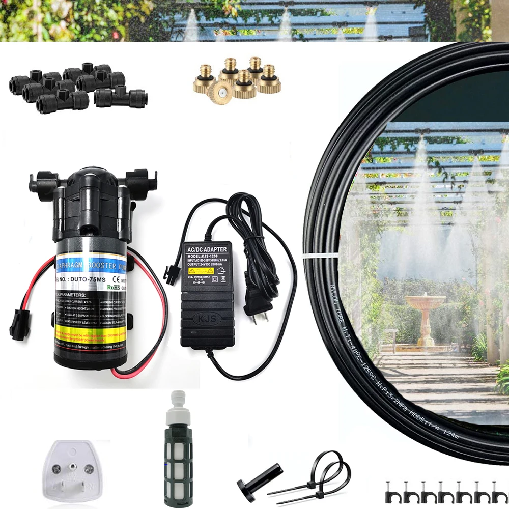 High Quality 70 PSI DC 24V Slient Water fog Pump with Misting Cooling System Watering Kits Black/White 6-12M Quick Slip Nozzle