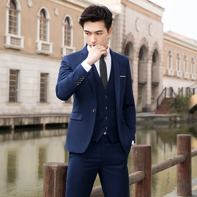 

6XL (Blazer+ Vest + Pants) Men's Fashion Casual Outdoor Gentleman Business Wedding Slim-fit Formal British Style Wedding Suit