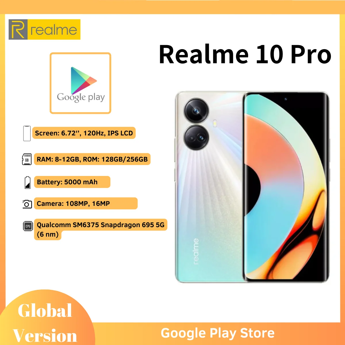 realme 10 pro Smartphone Qualcomm Snapdragon 695 5G processor 33 Flash Charger 100MP Rear Camera 5000mAh Battery Mobilephone