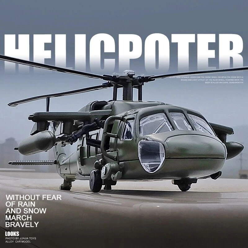 NEW America Black UH-60 Hawk Utility Helicopter Alloy Airplane Model Simulation Metal Flying Model Toy Sound and Light Kids Gift