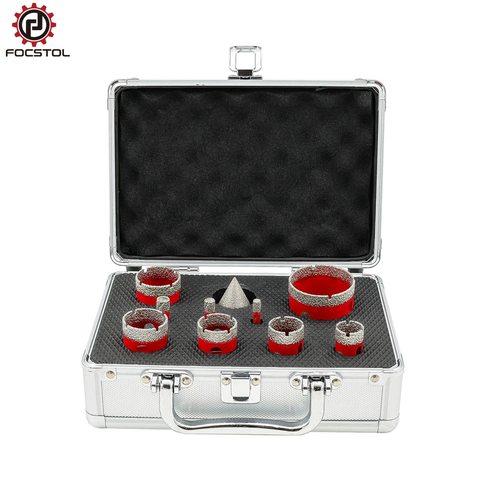 FOCSTOL 10pcs Diamond Tile Drill Bit Set 6/8/10/20/25/28/32/35/50mm Triangular Shank for Porcelain Tile Ceramic Granite Marble