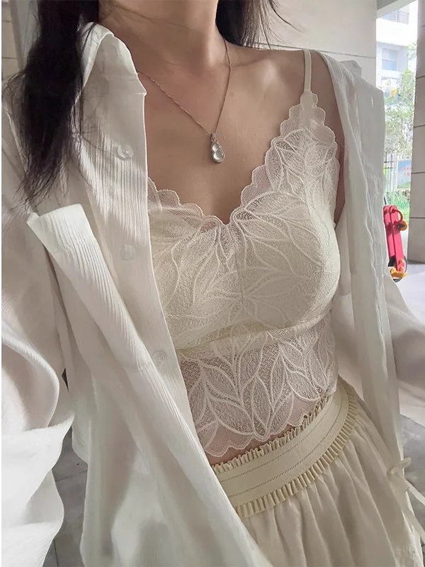 

Lace Strap Vest Women's New 2025 Summer Outdoor Wear with Chest Pad Base Inner Match Beautiful Ba V-ne Tube Top