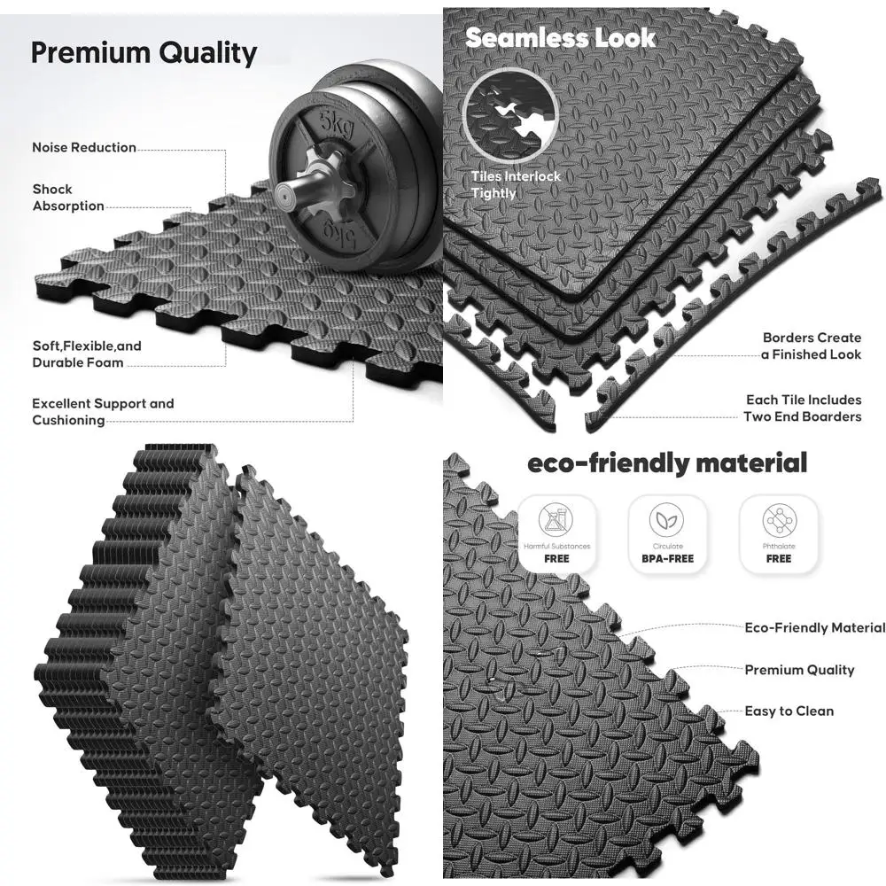 

Коврик для домашнего спортзала, коврик-пазл для упражнений, напольные плитки из пены EVA с замковым соединением для домашнего тренажерного оборудования и игровых зон для детей - черный, 24