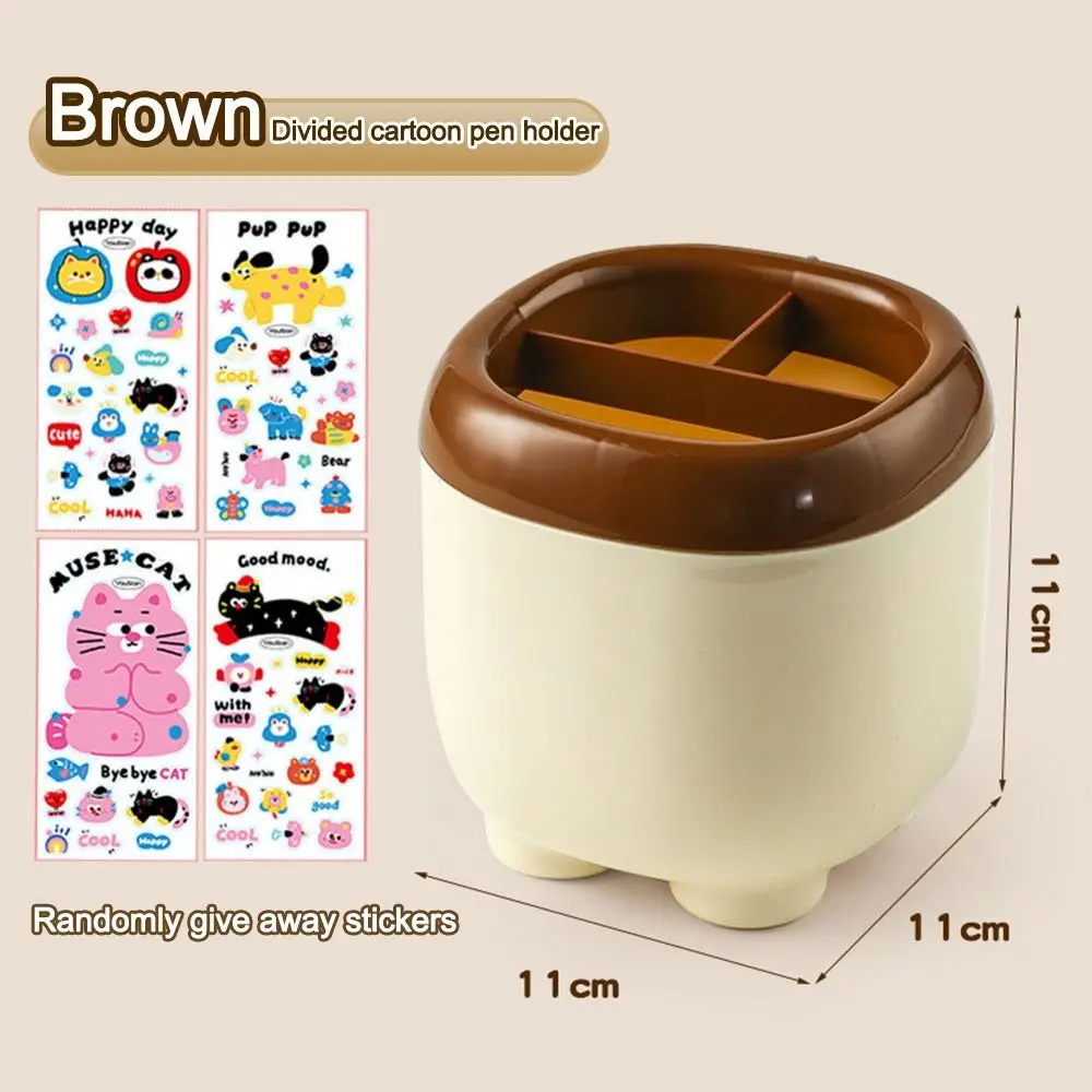 New Multi Grid Penholder Cartoon Pattern with Stickers Table Storage Box Large Capacity Makeup Brush Organizer Box