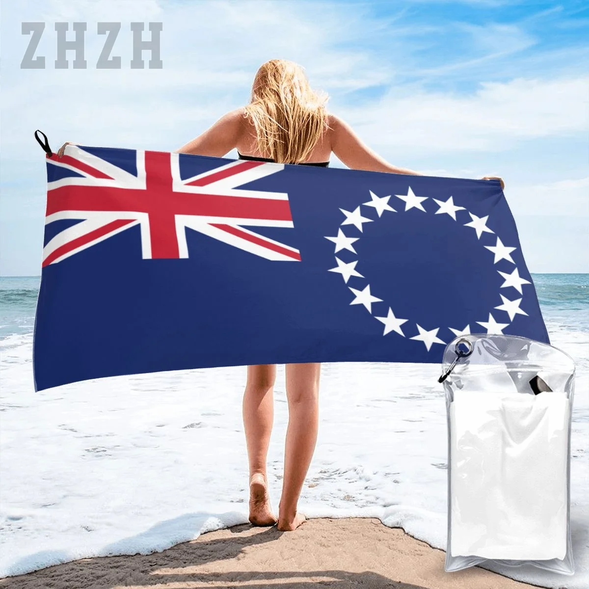 More Design Cook Islands Flag Emblem Bath Towel Quick dry Microfiber Absorbing Soft Water Breathable Beach Swimming Bathroom
