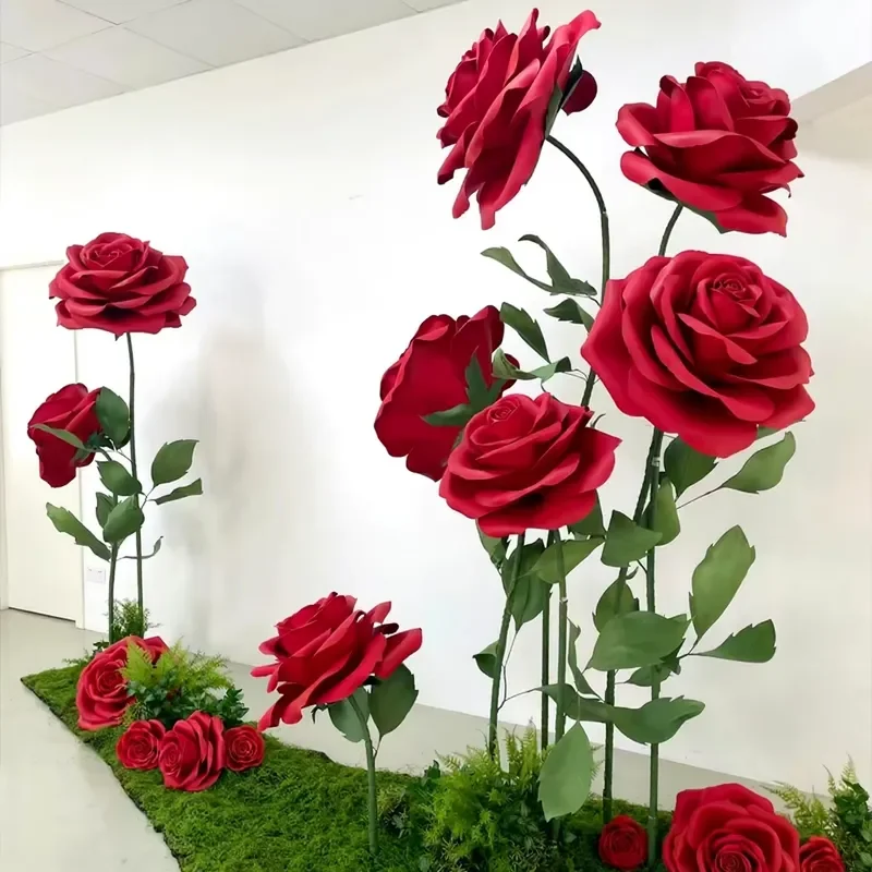 Custom vertical EVA giant rose artificial flower set, suitable for wedding party decoration, store window display props