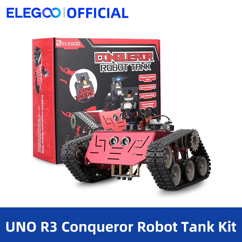 

ELEGOO Conqueror Robot Tank with UNO R3, IR Remote etc. Intelligent and Educational Toy Car Robotic Kit Compatible with Arduino